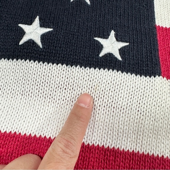 Christopher & Banks Vintage American Flag Knit Sweater Shortsleeve Patriotic L - Picture 13 of 13